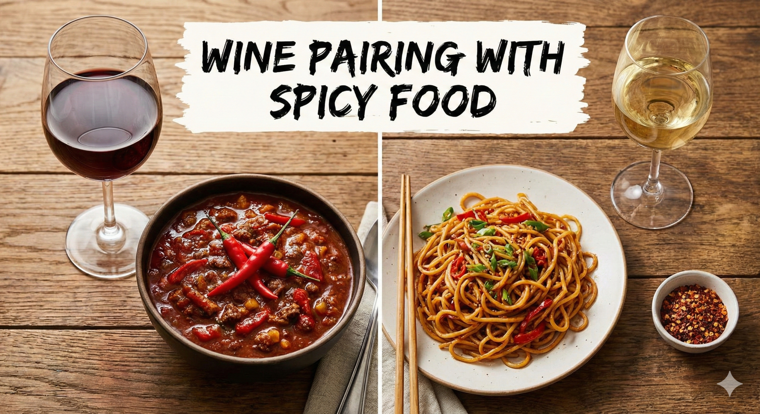 Delicious spicy Thai curry paired with a glass of chilled white wine