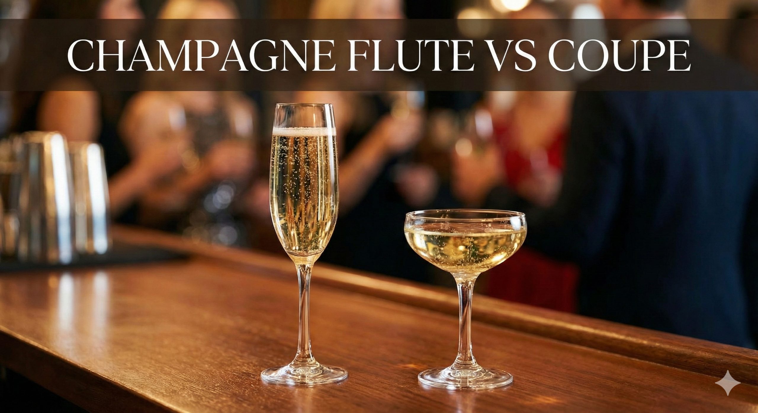 Champagne coupe tower next to elegant flutes