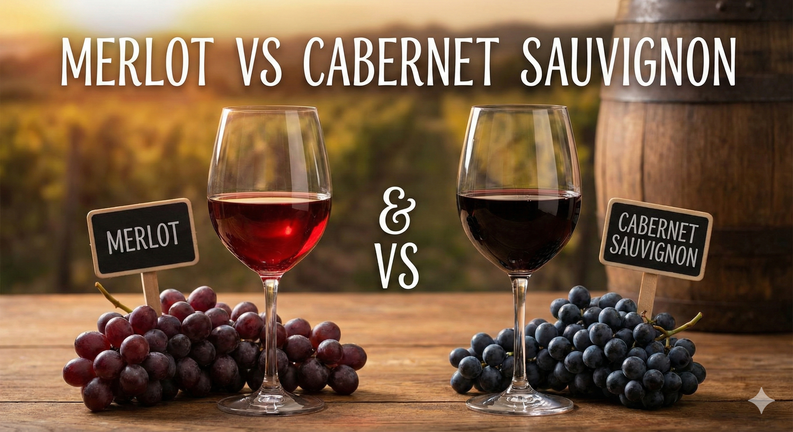 Two glasses of red wine comparing Merlot and Cabernet