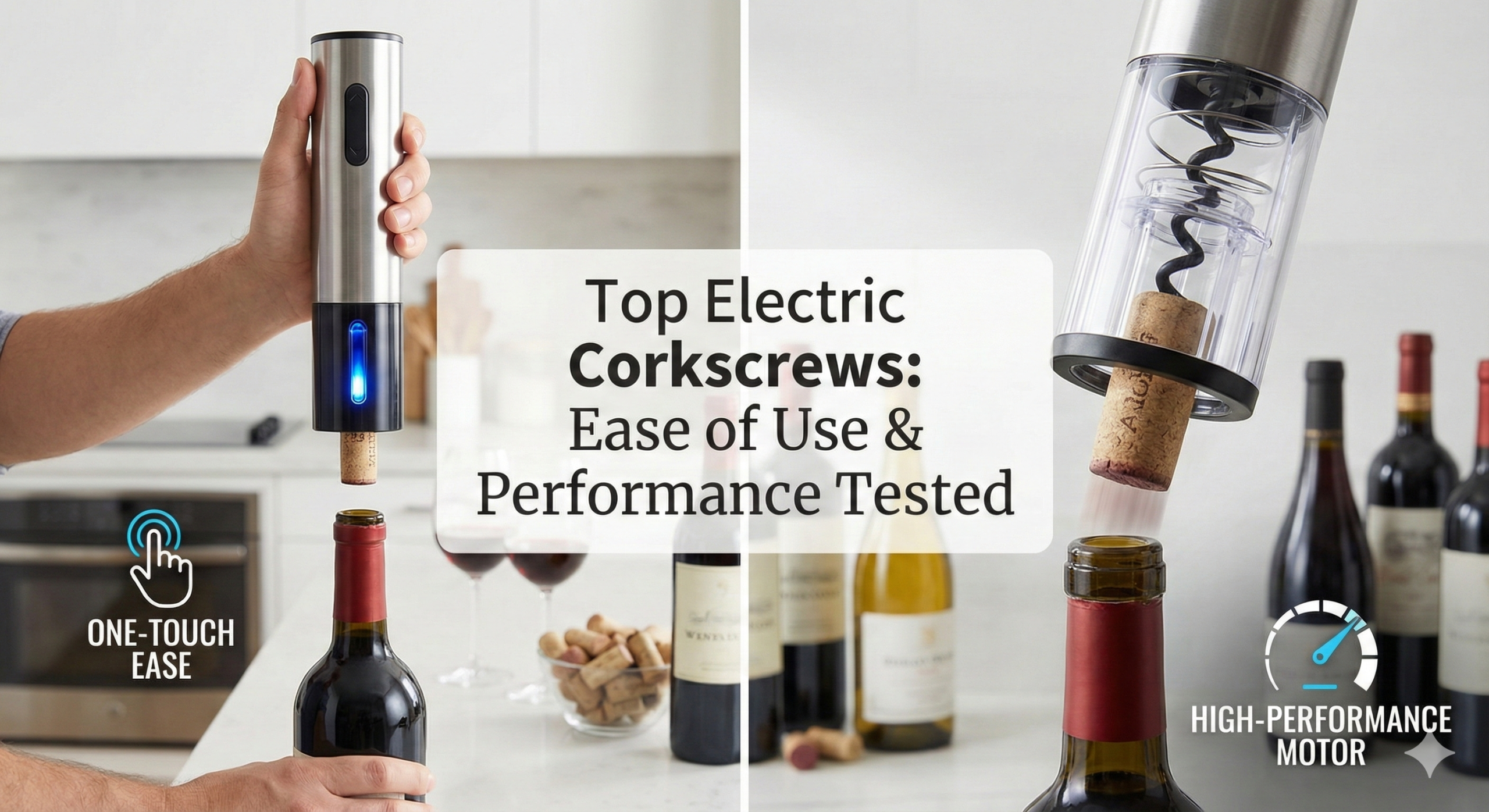 A person effortlessly opening a bottle of red wine with a sleek electric wine opener.