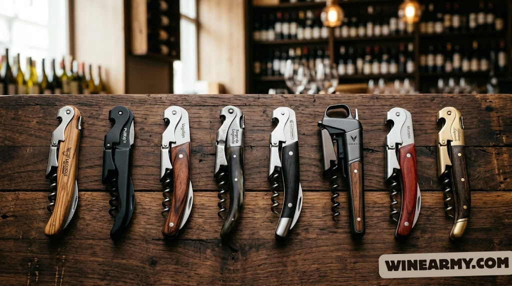 Best waiter's corkscrew 2026 — collection of sommelier knives on dark wood