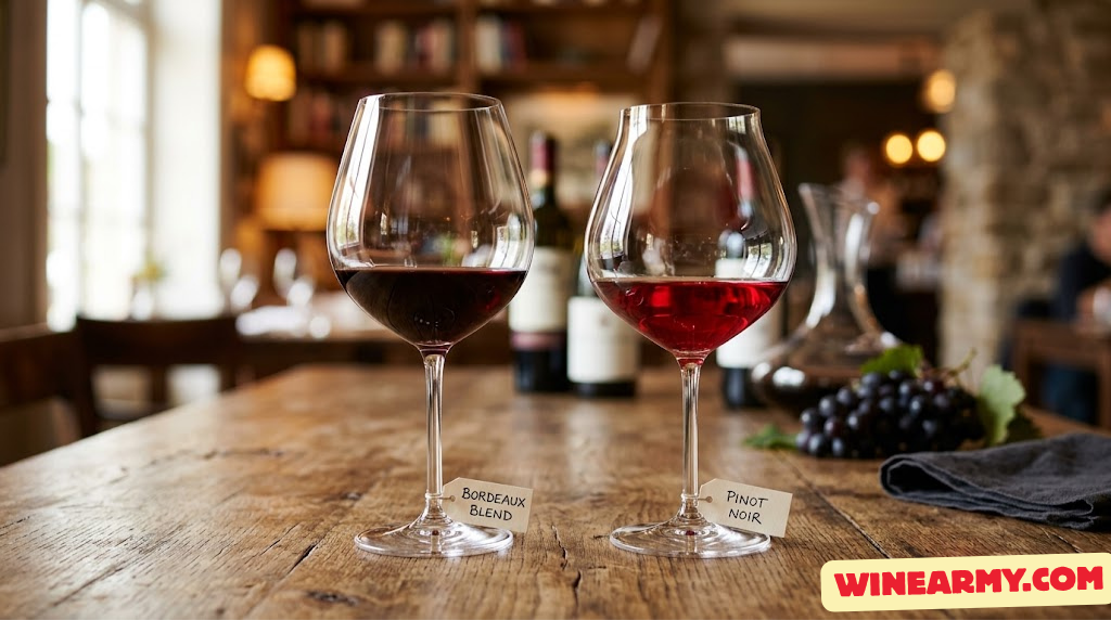 Two elegant wine glasses side by side comparison