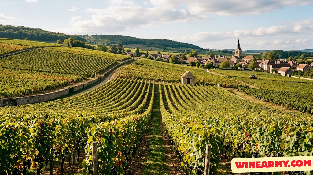 Vineyard rows in Burgundy, France — a classic wine appellation